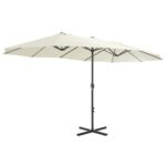 Parasol d'extérieur et poteau en aluminium 460x270 cm sable – Image 3