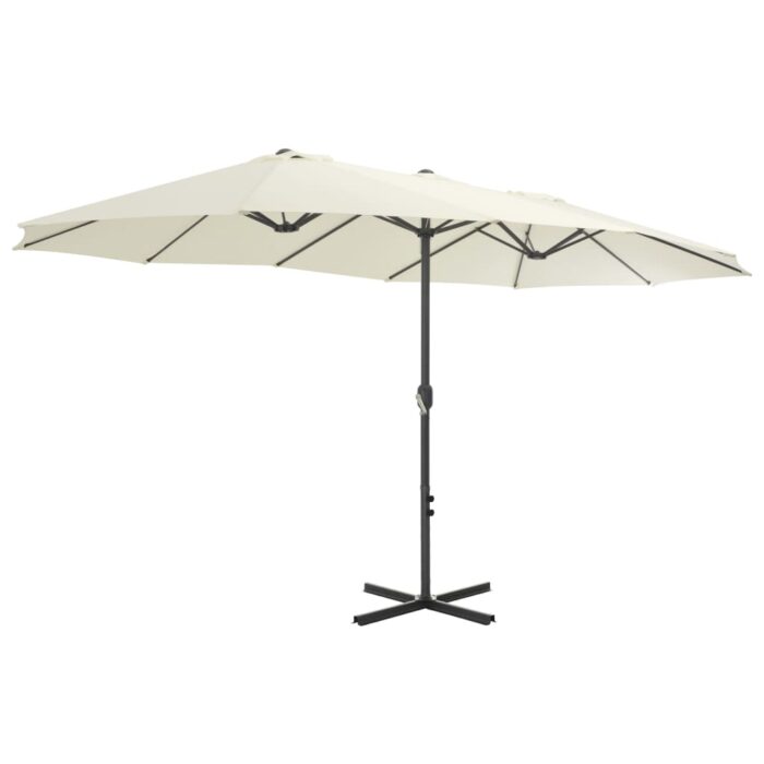 Parasol d'extérieur et poteau en aluminium 460x270 cm sable – Image 3