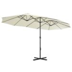Parasol d'extérieur et poteau en aluminium 460x270 cm sable – Image 4