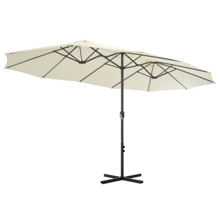 Parasol d'extérieur et poteau en aluminium 460x270 cm sable – Image 4