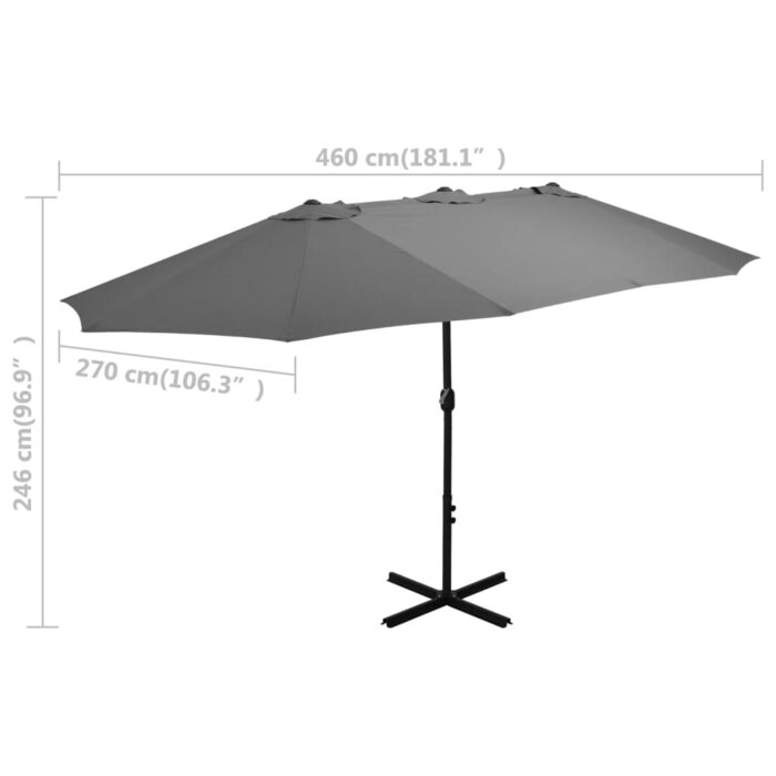 Parasol d'extérieur poteau en aluminium 460x270 cm anthracite – Image 7