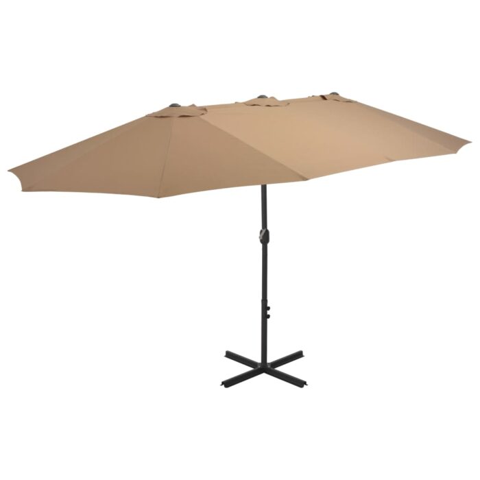 Parasol d'extérieur et poteau en aluminium 460x270 cm taupe – Image 1