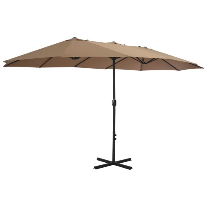 Parasol d'extérieur et poteau en aluminium 460x270 cm taupe – Image 2