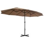 Parasol d'extérieur et poteau en aluminium 460x270 cm taupe – Image 3