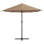 Parasol d'extérieur et poteau en aluminium 460x270 cm taupe – Image 4