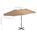 Parasol d'extérieur et poteau en aluminium 460x270 cm taupe – Image 7