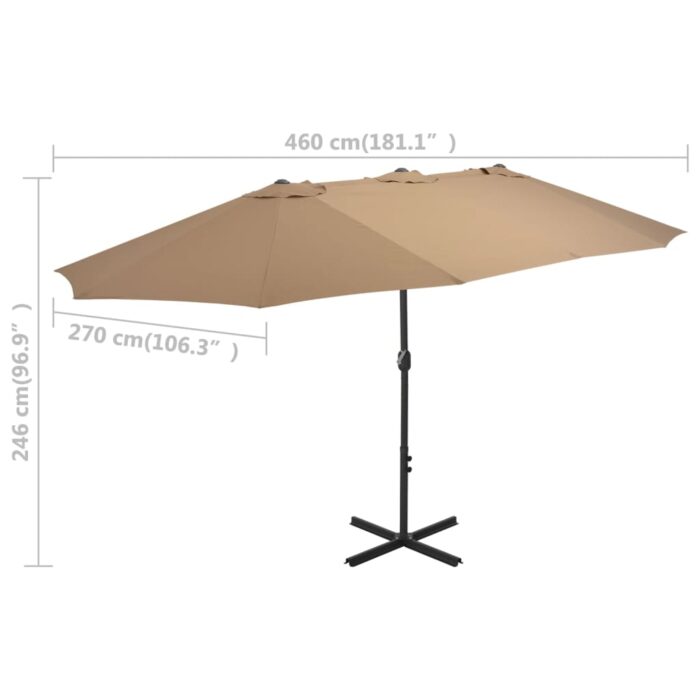 Parasol d'extérieur et poteau en aluminium 460x270 cm taupe – Image 7