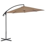 Parasol de jardin en porte-à-feux avec poteau en acier taupe
