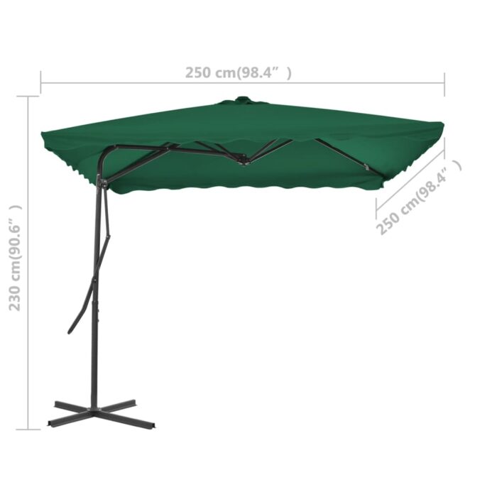 Parasol d'extérieur avec mât en acier 250x250 cm vert – Image 5