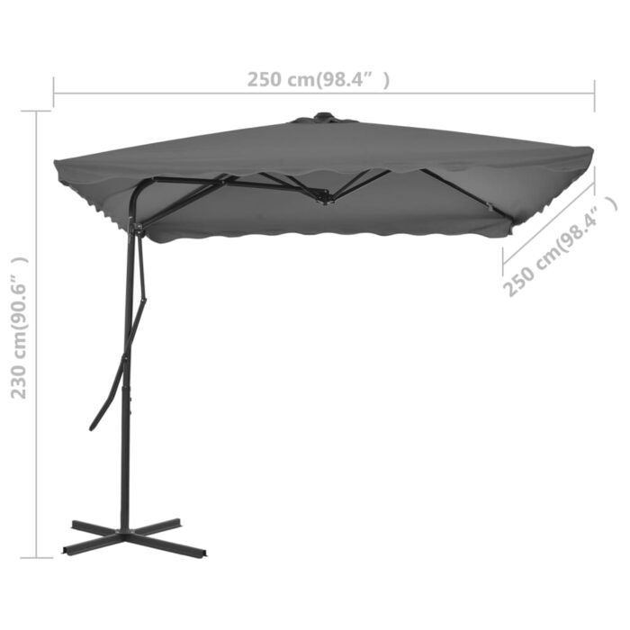 Parasol d'extérieur avec mât en acier 250 x 250 cm Anthracite – Image 5