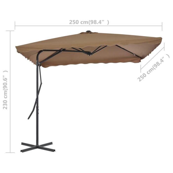 Parasol d'extérieur avec poteau en acier 250 x 250 cm Taupe – Image 6