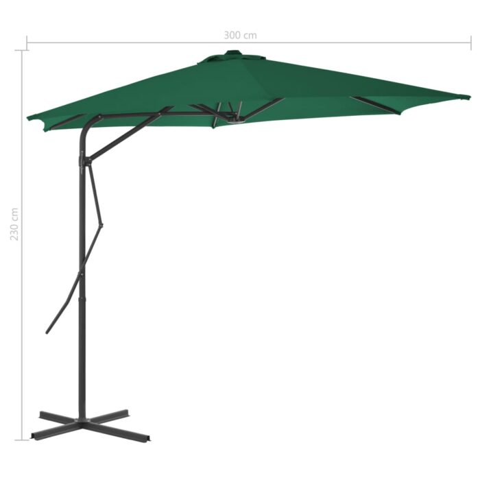Parasol d'extérieur avec mât en acier 300 cm Vert – Image 6