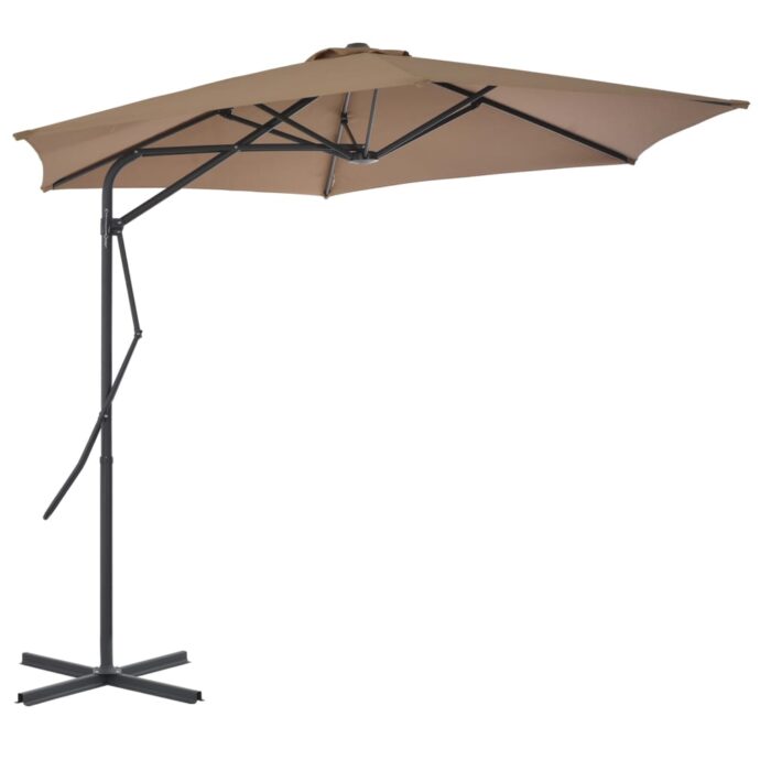 Parasol d'extérieur avec mât en acier 300 cm Taupe – Image 2