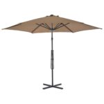 Parasol d'extérieur avec mât en acier 300 cm Taupe – Image 3
