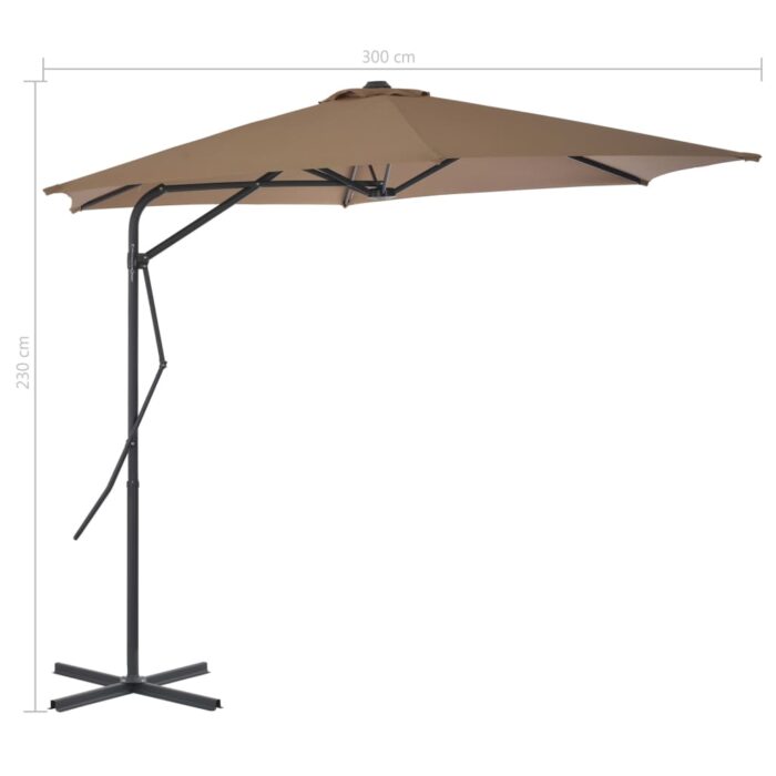 Parasol d'extérieur avec mât en acier 300 cm Taupe – Image 6