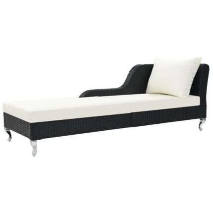 Chaise longue avec coussin Résine tressée Noir
