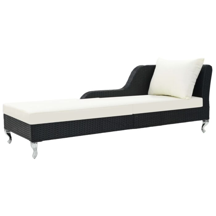 Chaise longue avec coussin Résine tressée Noir – Image 1