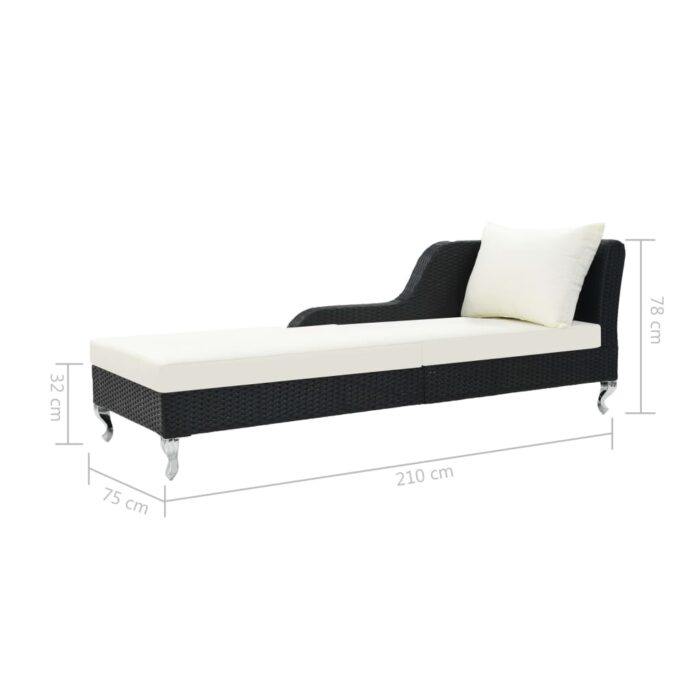 Chaise longue avec coussin Résine tressée Noir – Image 5