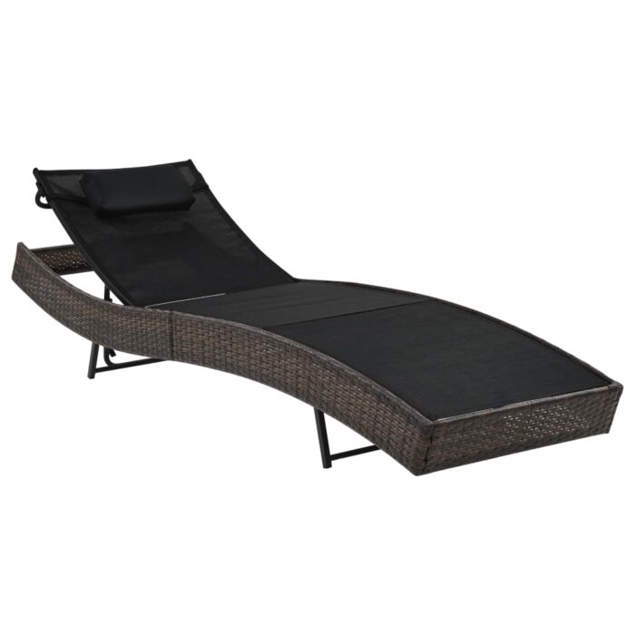 VXL8718475716549_a_en_hd_1.jpg Chaise longue avec oreiller Résine tressée Marron – Image 1