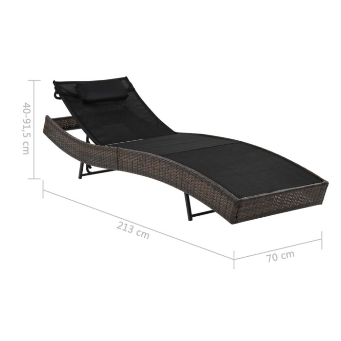Chaise longue avec oreiller Résine tressée Marron – Image 5
