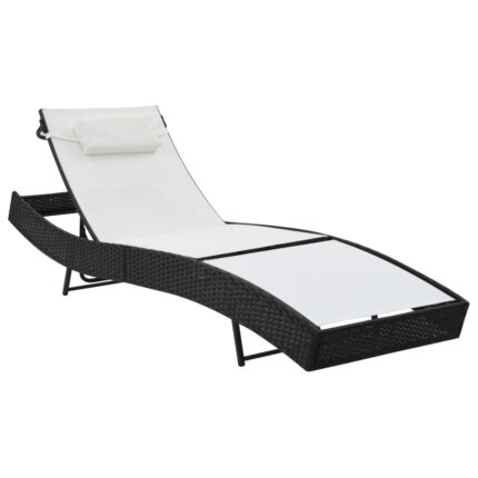 Chaise longue avec oreiller Résine tressée Noir