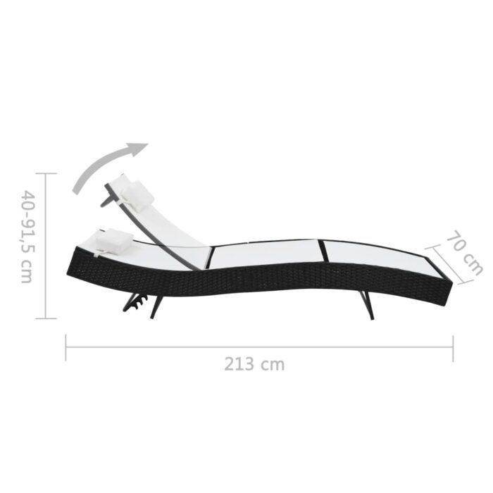 Chaise longue avec oreiller Résine tressée Noir – Image 4