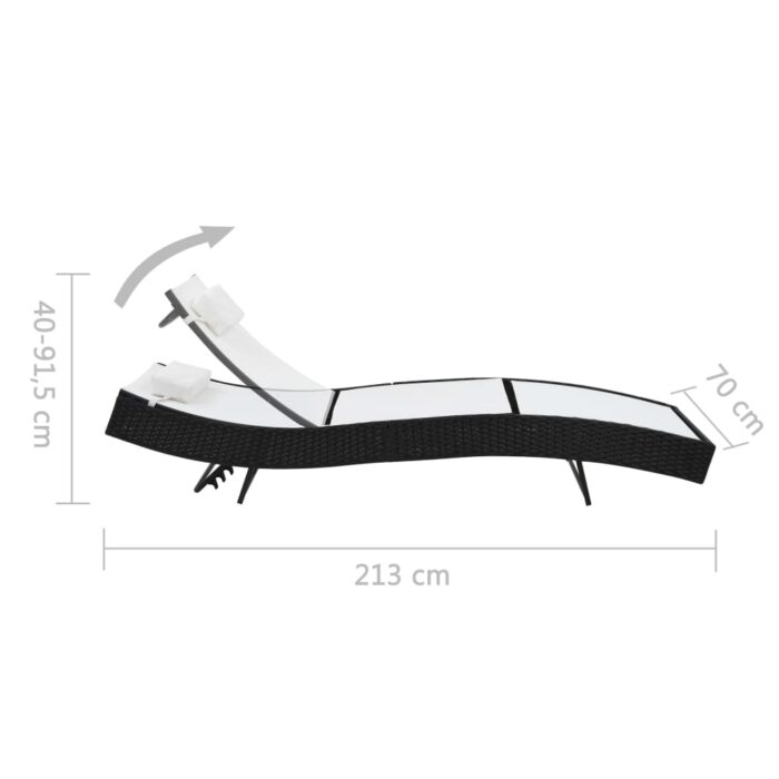 Chaise longue avec oreiller Résine tressée Noir – Image 5