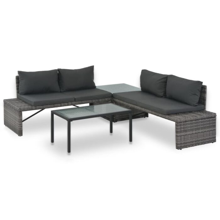 Salon de jardin 3 pcs avec coussins Résine tressée Gris – Image 1