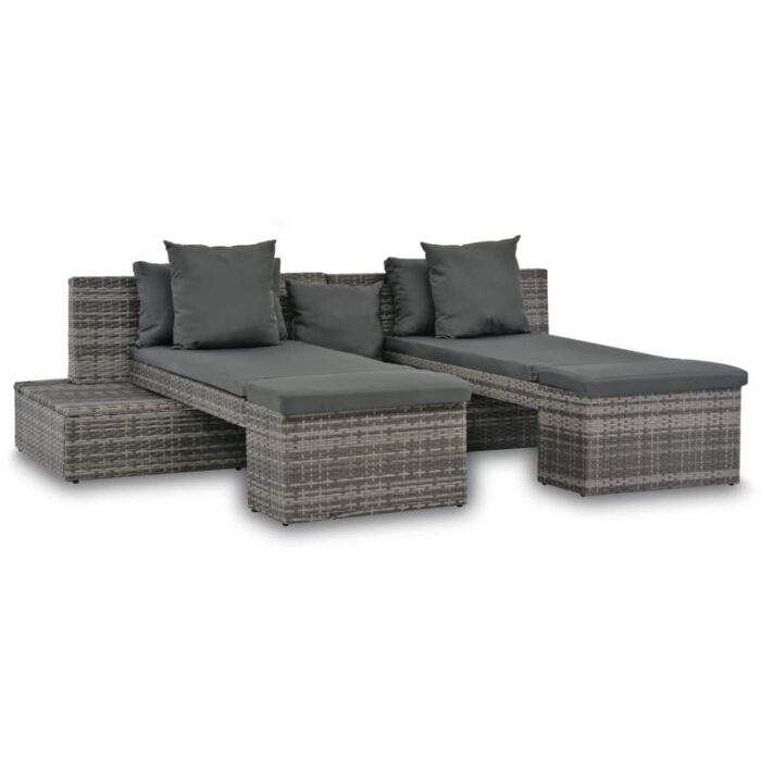 Salon de jardin 4 pcs avec coussins Résine tressée Gris – Image 1