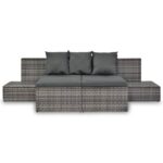 Salon de jardin 4 pcs avec coussins Résine tressée Gris – Image 2