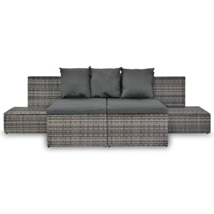 Salon de jardin 4 pcs avec coussins Résine tressée Gris – Image 2