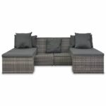 Salon de jardin 4 pcs avec coussins Résine tressée Gris – Image 3