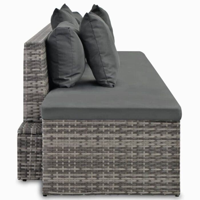Salon de jardin 4 pcs avec coussins Résine tressée Gris – Image 4