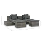 Salon de jardin 4 pcs avec coussins Résine tressée Gris – Image 5