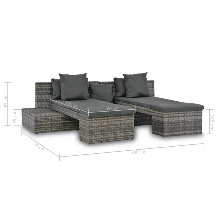 Salon de jardin 4 pcs avec coussins Résine tressée Gris – Image 5