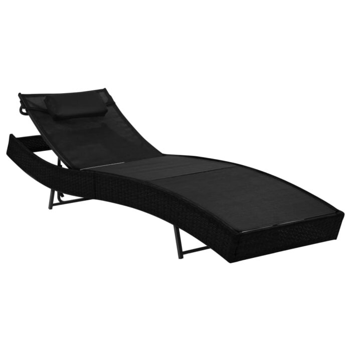 Chaise longue 2 pcs et table Résine tressée et textilène Noir – Image 3