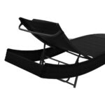 Chaise longue 2 pcs et table Résine tressée et textilène Noir – Image 6