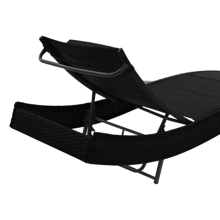 Chaise longue 2 pcs et table Résine tressée et textilène Noir – Image 6