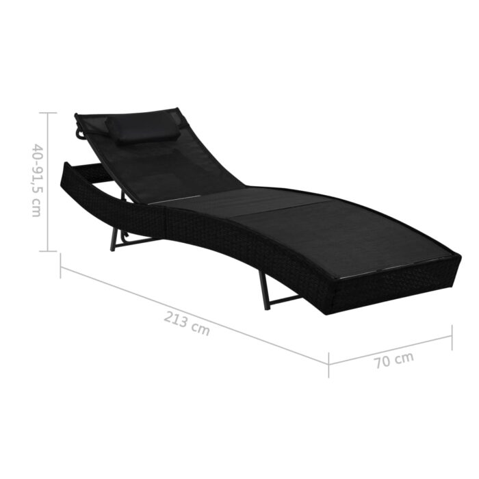 Chaise longue 2 pcs et table Résine tressée et textilène Noir – Image 8