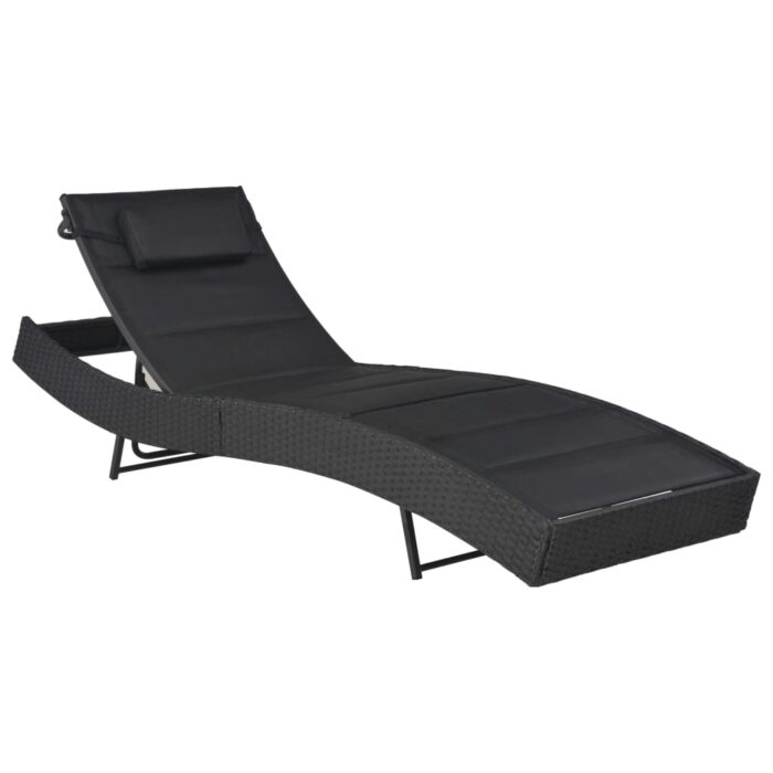 Chaise longue Résine tressée et textilène Noir – Image 1