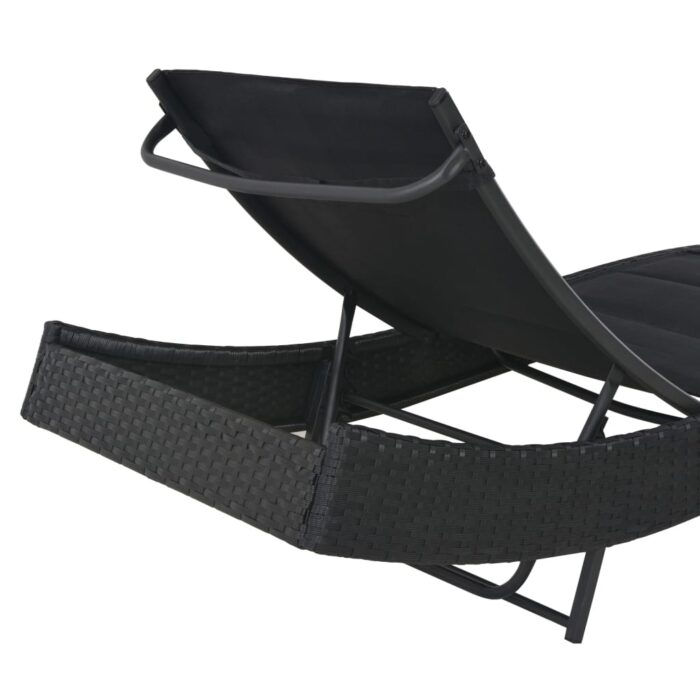 Chaise longue Résine tressée et textilène Noir – Image 3