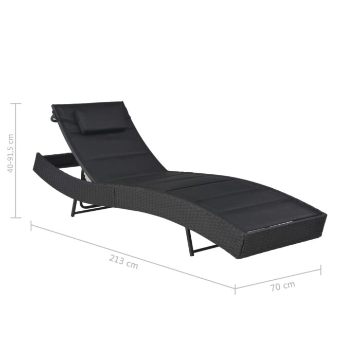 Chaise longue Résine tressée et textilène Noir – Image 5