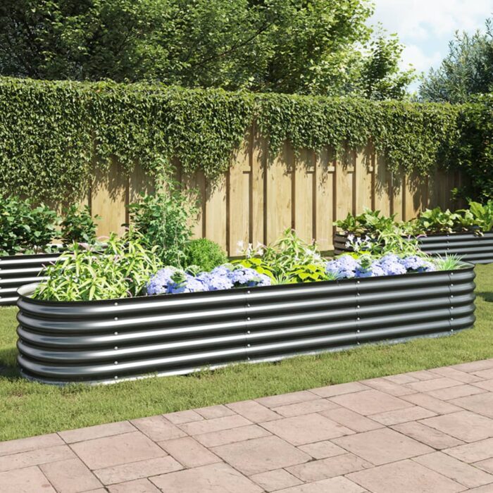 Lit surélevé de jardin 320x80x44 cm Acier galvanisé Gris – Image 1