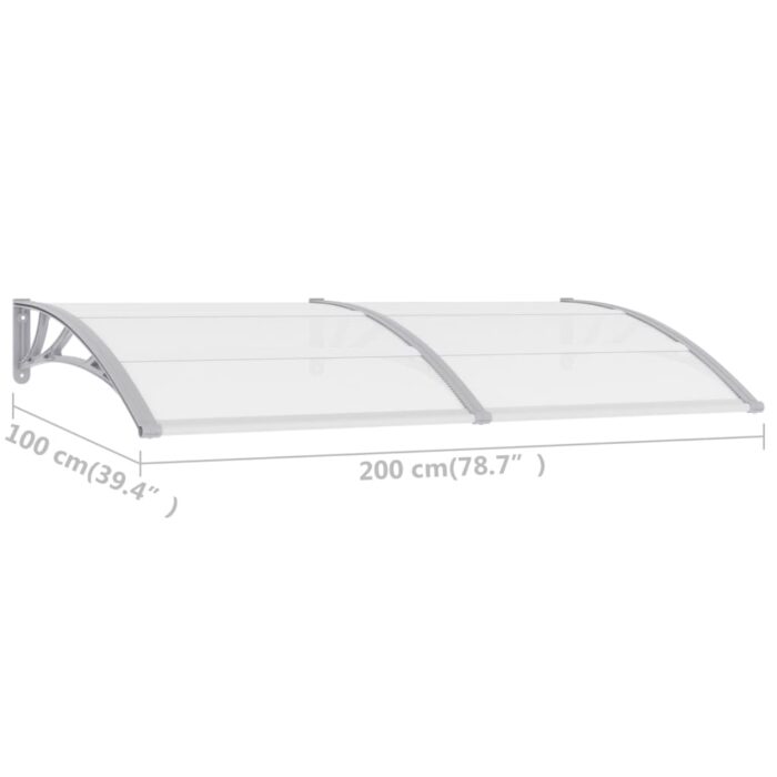 Auvent de porte Gris 200x100 cm Polycarbonate – Image 5