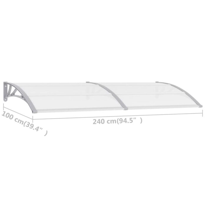 Auvent de porte Gris 240x100 cm Polycarbonate – Image 5