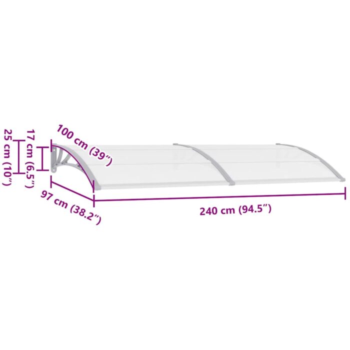 Auvent de porte Gris 240x100 cm Polycarbonate – Image 6