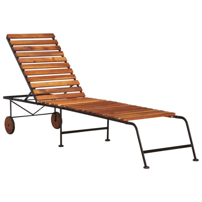 Chaise longue avec pieds en acier Bois d'acacia massif – Image 1