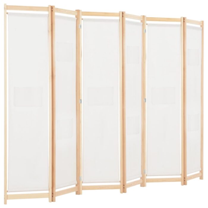 Cloison de séparation 6 panneaux Crème 240 x 170 x 4 cm Tissu – Image 2