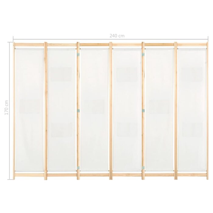 Cloison de séparation 6 panneaux Crème 240 x 170 x 4 cm Tissu – Image 7