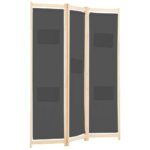 Cloison de séparation 3 panneaux Gris 120x170x4 cm Tissu – Image 2